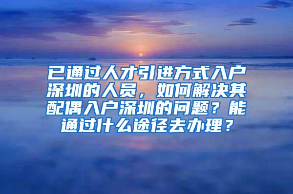 已通过人才引进方式入户深圳的人员，如何解决其配偶入户深圳的问题？能通过什么途径去办理？