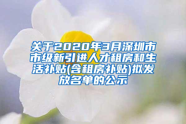 关于2020年3月深圳市市级新引进人才租房和生活补贴(含租房补贴)拟发放名单的公示