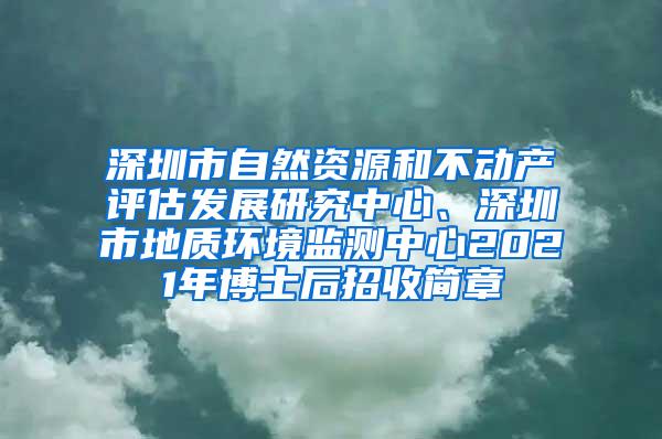 深圳市自然资源和不动产评估发展研究中心、深圳市地质环境监测中心2021年博士后招收简章