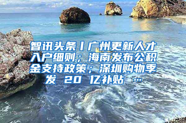 智讯头条丨广州更新人才入户细则；海南发布公积金支持政策；深圳购物季发 20 亿补贴 …