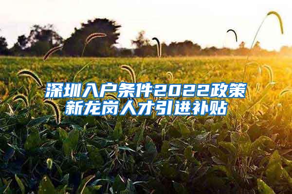 深圳入户条件2022政策新龙岗人才引进补贴