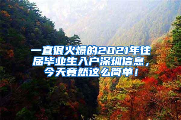 一直很火爆的2021年往届毕业生入户深圳信息，今天竟然这么简单！