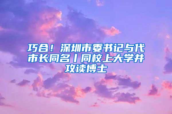 巧合！深圳市委书记与代市长同名丨同校上大学并攻读博士