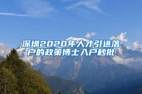 深圳2020年人才引进落户的政策博士入户秒批