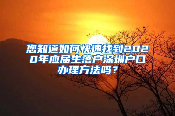 您知道如何快速找到2020年应届生落户深圳户口办理方法吗？