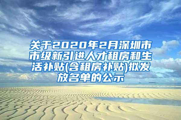 关于2020年2月深圳市市级新引进人才租房和生活补贴(含租房补贴)拟发放名单的公示