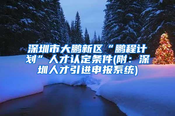 深圳市大鹏新区“鹏程计划”人才认定条件(附：深圳人才引进申报系统)