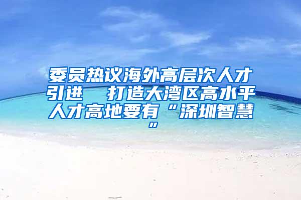 委员热议海外高层次人才引进  打造大湾区高水平人才高地要有“深圳智慧”