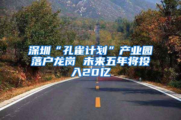 深圳“孔雀计划”产业园落户龙岗 未来五年将投入20亿