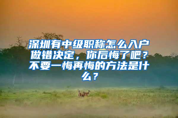 深圳有中级职称怎么入户做错决定，你后悔了吧？不要一悔再悔的方法是什么？