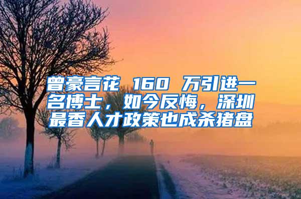 曾豪言花 160 万引进一名博士，如今反悔，深圳最香人才政策也成杀猪盘