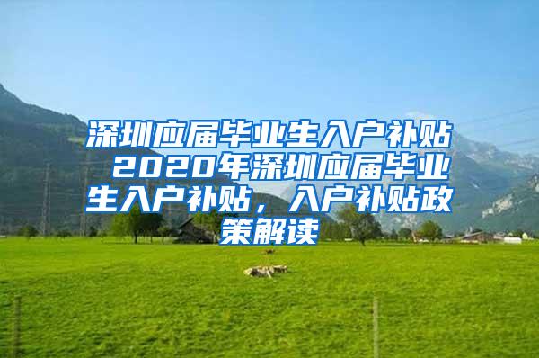 深圳应届毕业生入户补贴 2020年深圳应届毕业生入户补贴，入户补贴政策解读