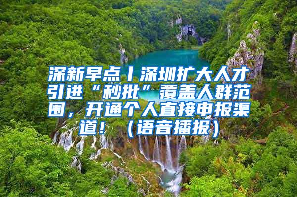 深新早点丨深圳扩大人才引进“秒批”覆盖人群范围，开通个人直接申报渠道！（语音播报）