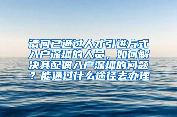 请问已通过人才引进方式入户深圳的人员，如何解决其配偶入户深圳的问题？能通过什么途径去办理