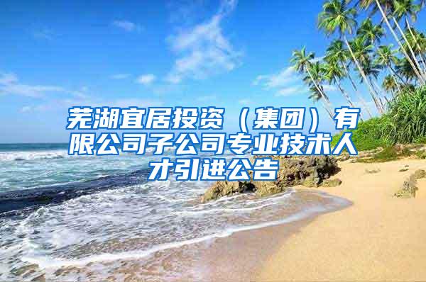 芜湖宜居投资（集团）有限公司子公司专业技术人才引进公告