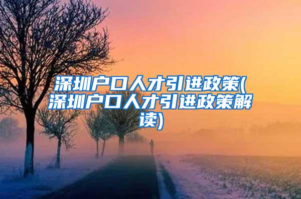 深圳户口人才引进政策(深圳户口人才引进政策解读)