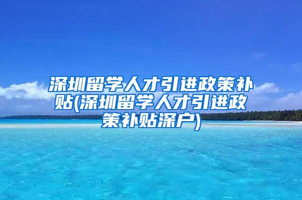 深圳留学人才引进政策补贴(深圳留学人才引进政策补贴深户)