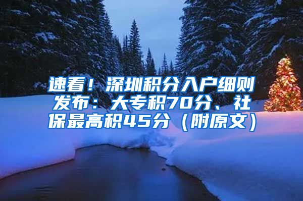 速看！深圳积分入户细则发布：大专积70分、社保最高积45分（附原文）