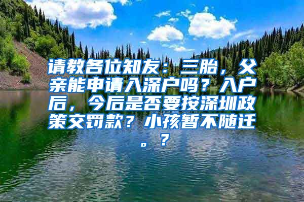 请教各位知友：三胎，父亲能申请入深户吗？入户后，今后是否要按深圳政策交罚款？小孩暂不随迁。？