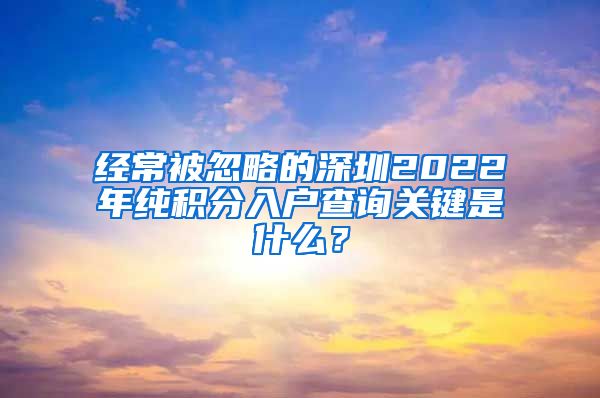 经常被忽略的深圳2022年纯积分入户查询关键是什么？