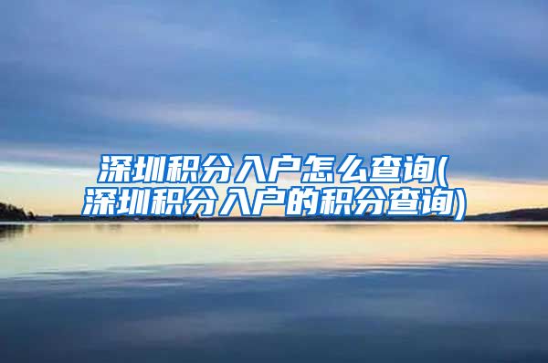 深圳积分入户怎么查询(深圳积分入户的积分查询)